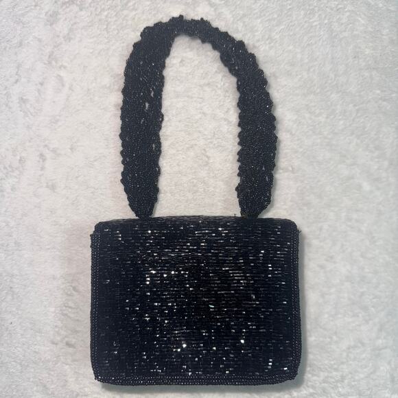 Beaded Box Bag in Black, Vintage Beaded Evening Bag